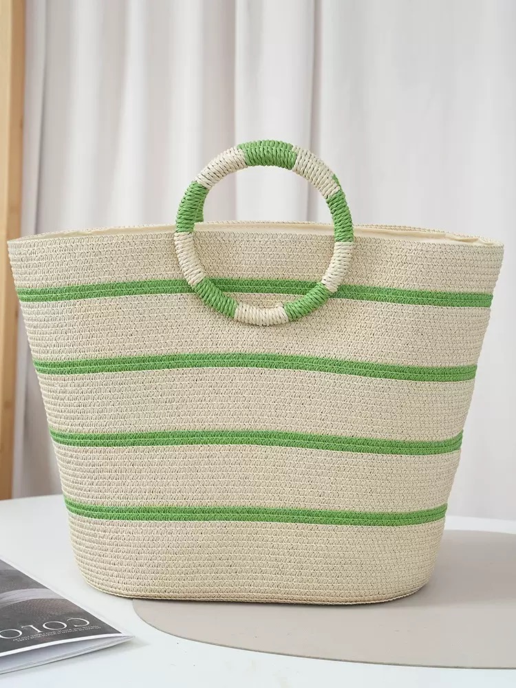 Edc Carry Bag - striped Tote grass woven bag seaside